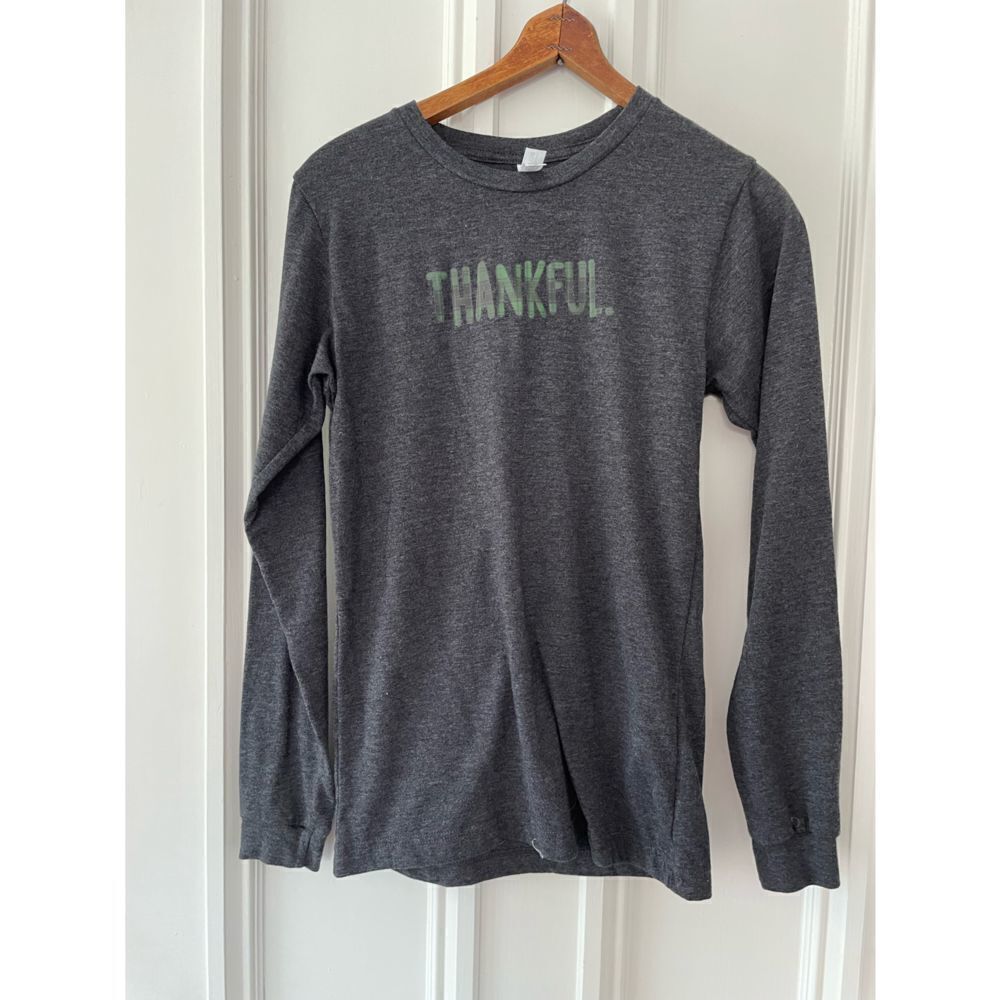 Grey and green long sleeve thankful graphic top XS